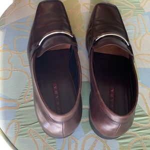Prada brown leather slip on shoes